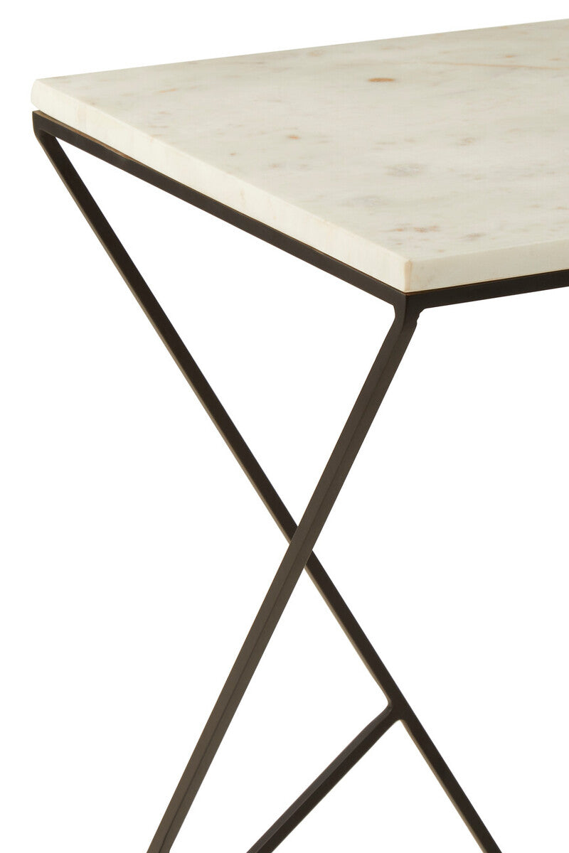 Orsina Shalimar White Marble Square Side Table | Black Metal Base