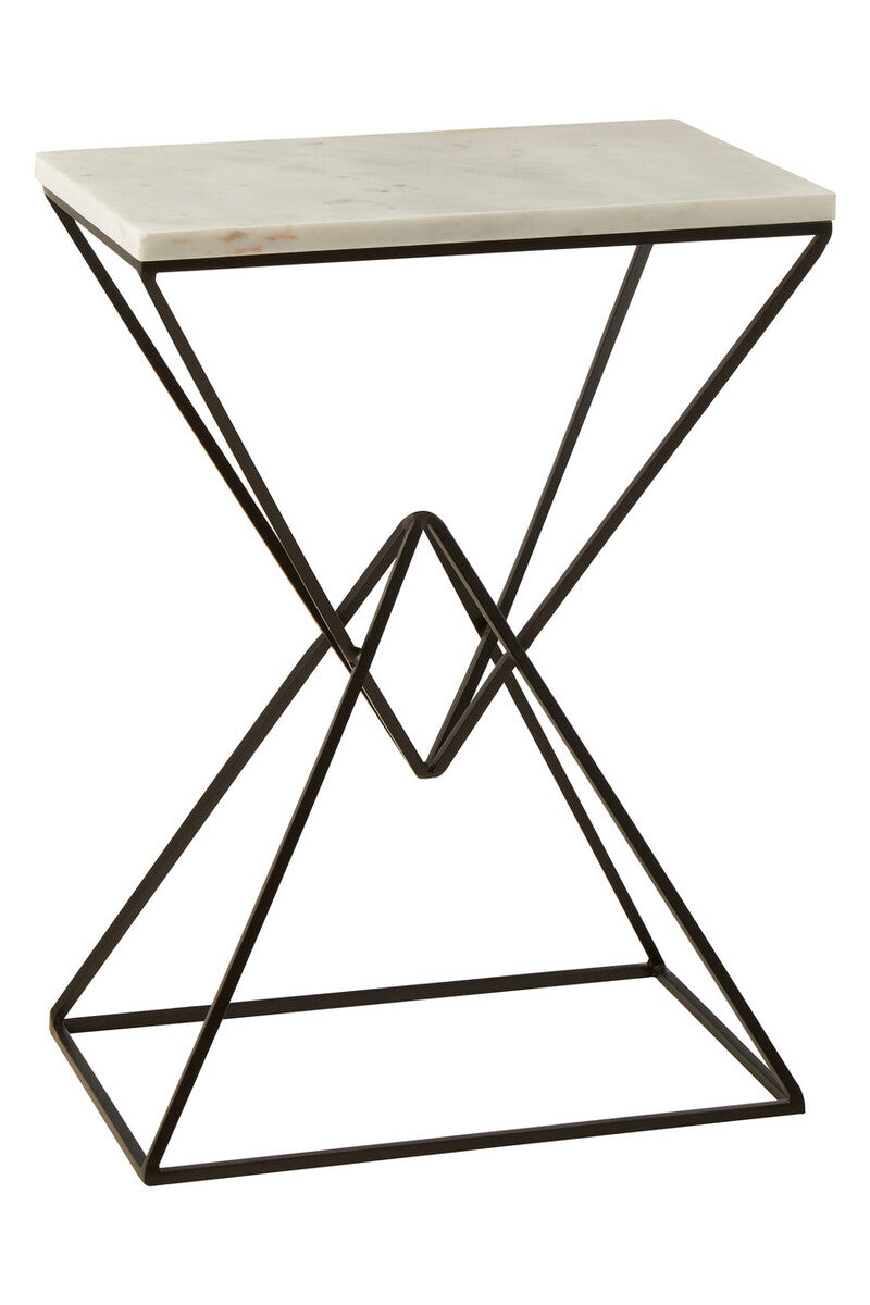 Orsina Shalimar White Marble Rectangular Side Table | Black Metal Base