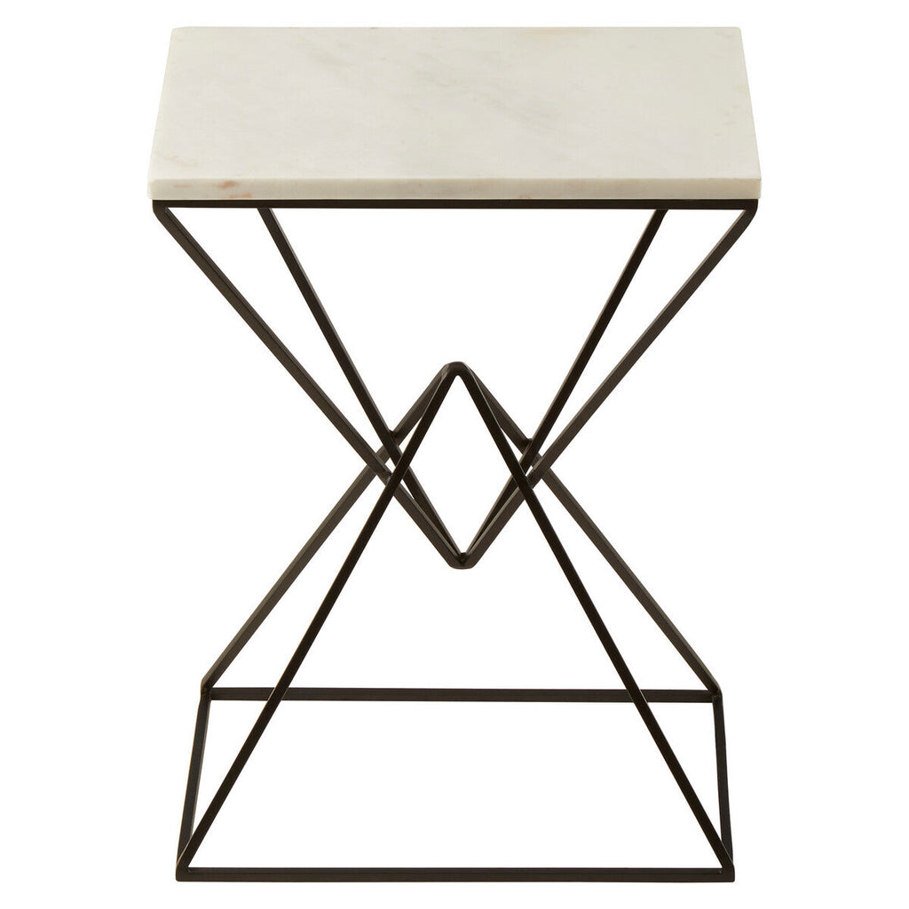 Orsina Shalimar White Marble Rectangular Side Table | Black Metal Base