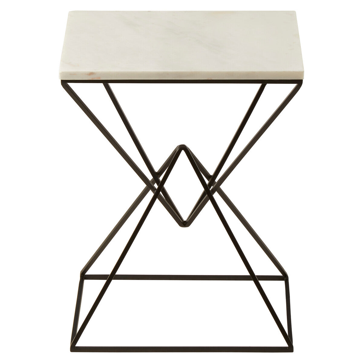 Orsina Shalimar White Marble Rectangular Side Table | Black Metal Base