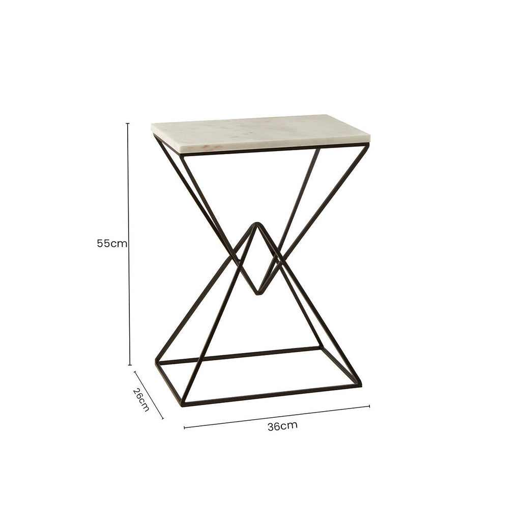 Orsina Shalimar White Marble Rectangular Side Table | Black Metal Base