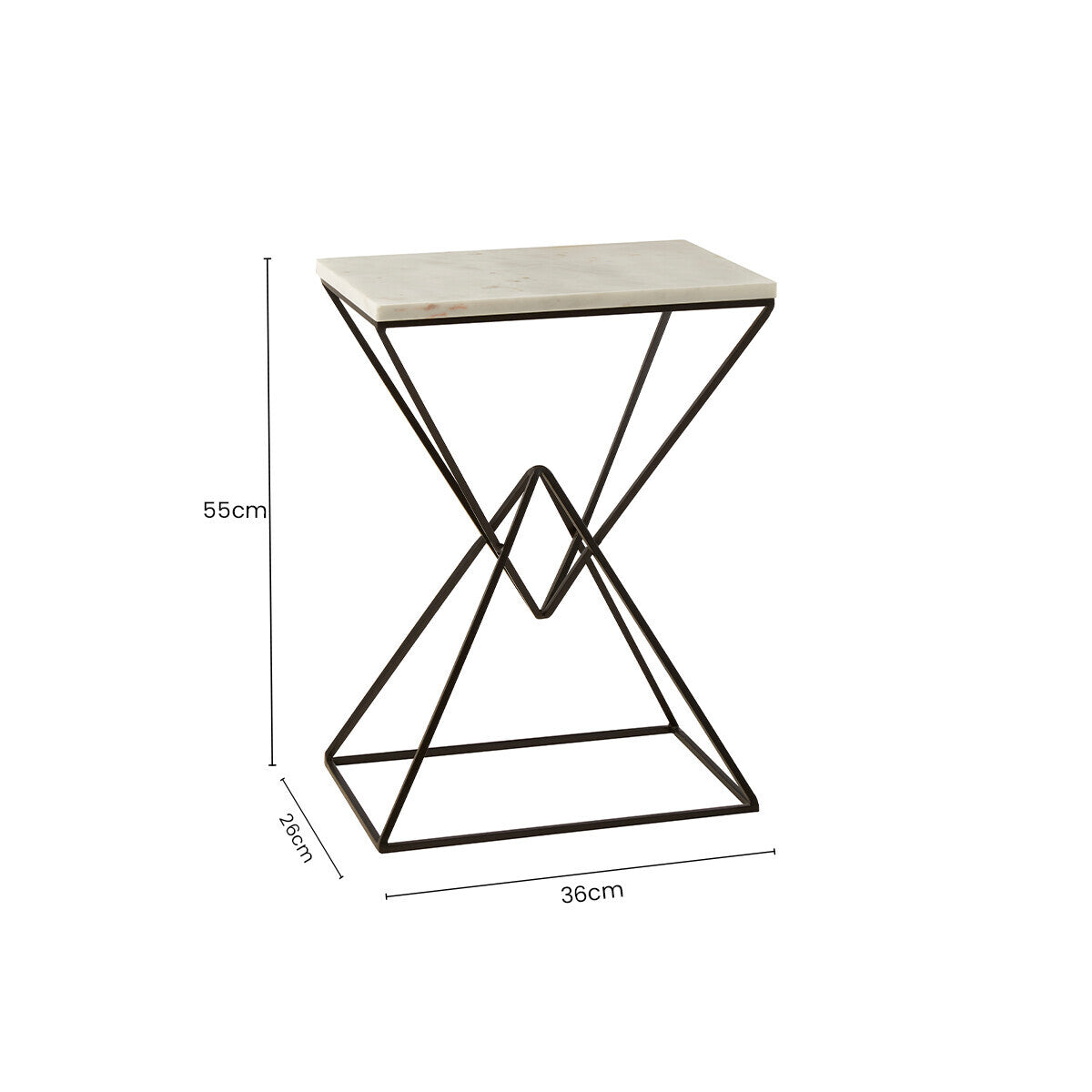Orsina Shalimar White Marble Rectangular Side Table | Black Metal Base