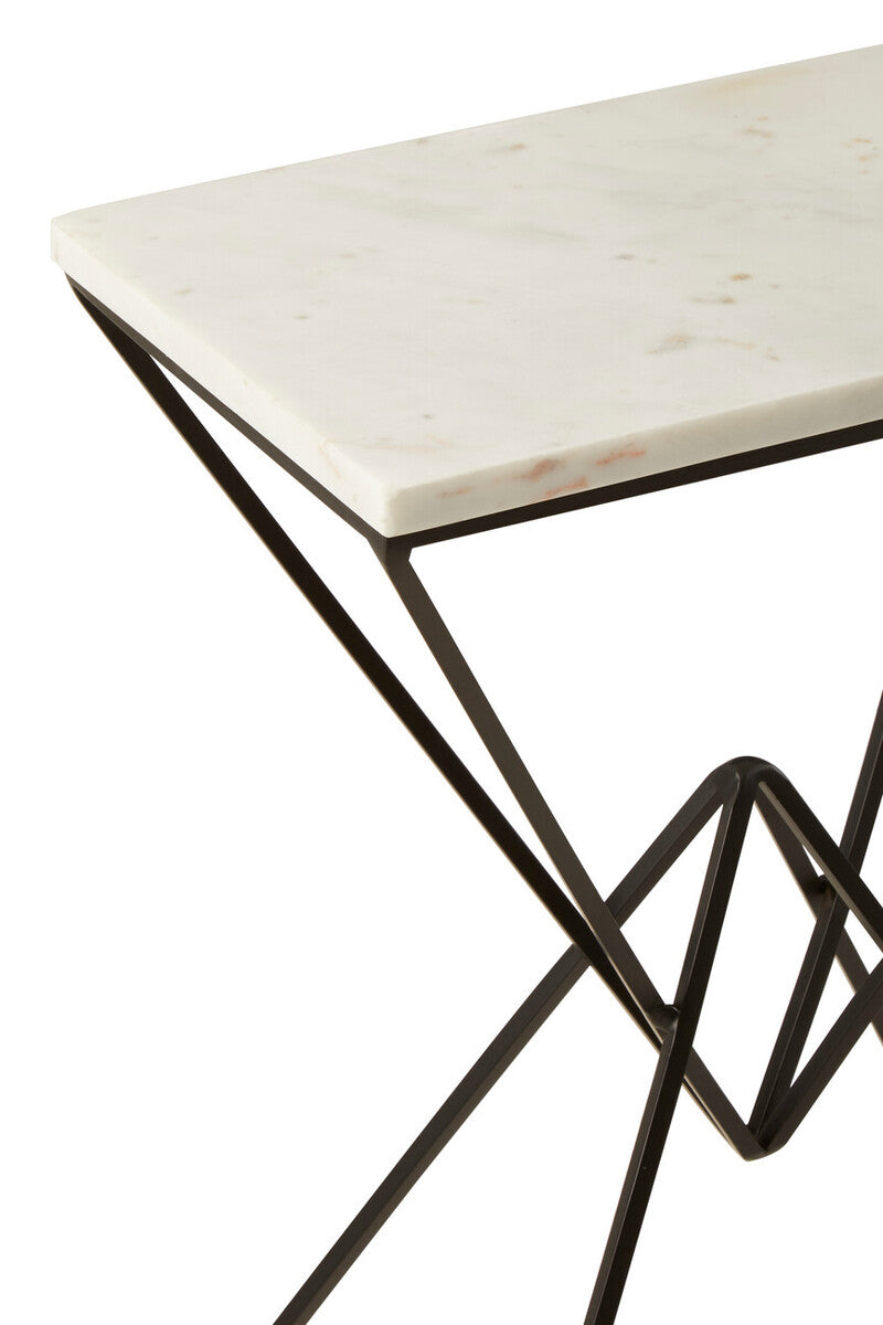 Orsina Shalimar White Marble Rectangular Side Table | Black Metal Base