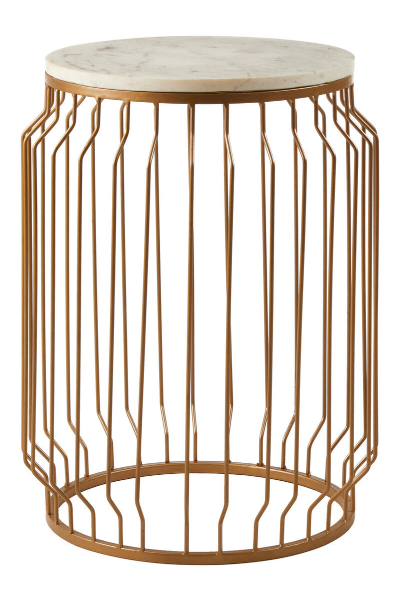 Orsina Shalimar Round Marble Side Table – Gold Wireframe Base