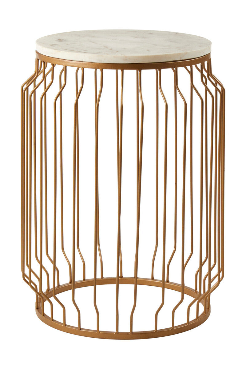 Orsina Shalimar Round Marble Side Table – Gold Wireframe Base