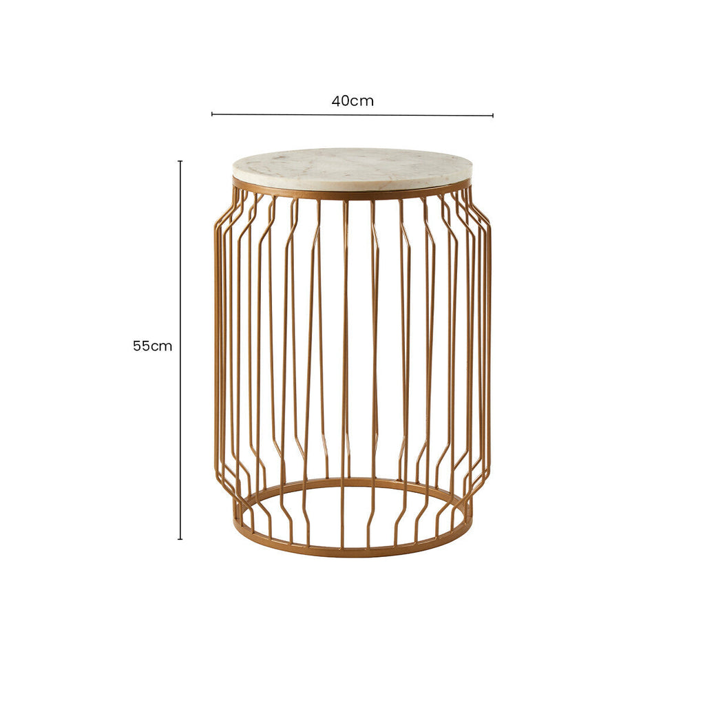 Orsina Shalimar Round Marble Side Table – Gold Wireframe Base