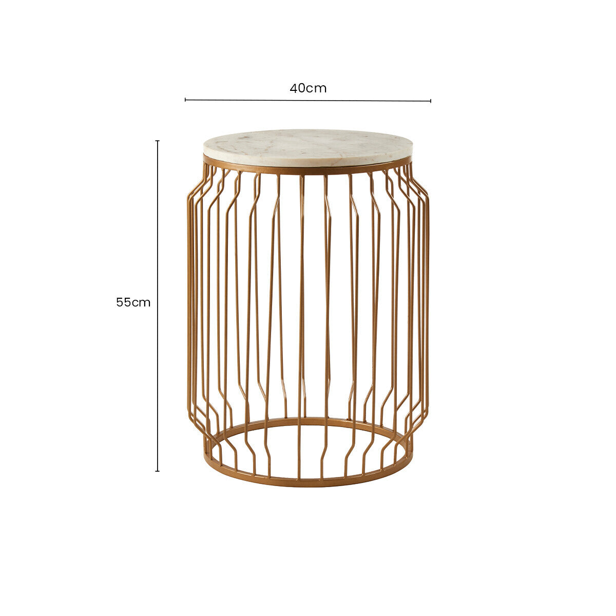 Orsina Shalimar Round Marble Side Table – Gold Wireframe Base