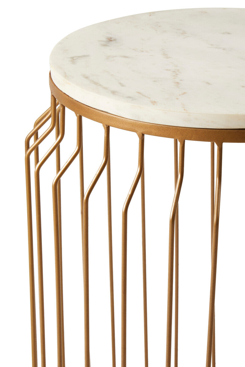 Orsina Shalimar Round Marble Side Table – Gold Wireframe Base