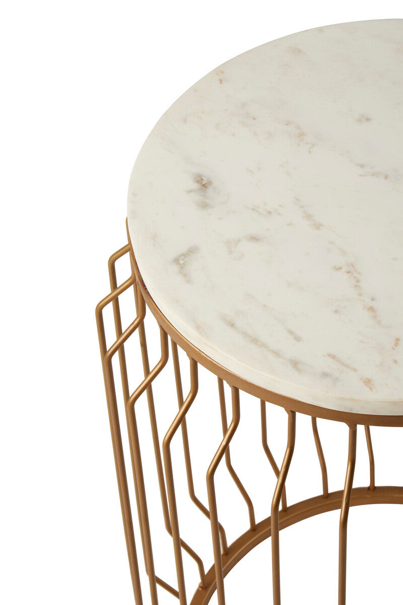 Orsina Shalimar Round Marble Side Table – Gold Wireframe Base