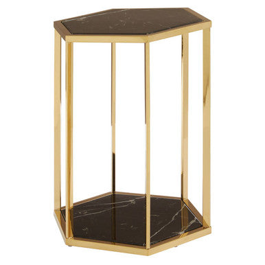 Orsina Hexagon Marble End Table – 2-Tier Gold Stainless Steel Frame