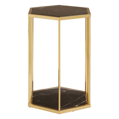 Orsina Hexagon Marble End Table – 2-Tier Gold Stainless Steel Frame