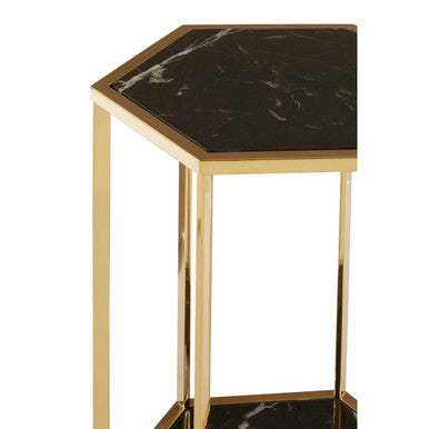 Orsina Hexagon Marble End Table – 2-Tier Gold Stainless Steel Frame