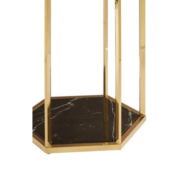 Orsina Hexagon Marble End Table – 2-Tier Gold Stainless Steel Frame