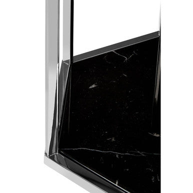 Orsina Piermount Hexagonal Black Marble and Silver Two-Tier End Table