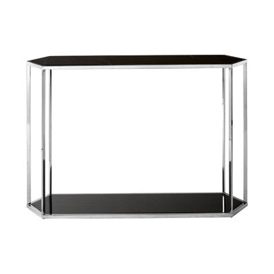 Orsina Piermount Black Marble Console Table – Silver Stainless Steel