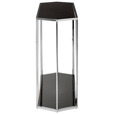Orsina Piermount Black Marble Console Table – Silver Stainless Steel