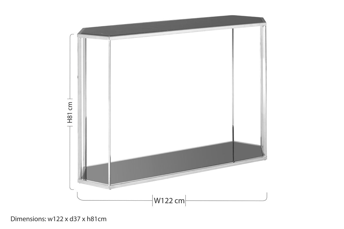 Orsina Piermount Black Marble Console Table – Silver Stainless Steel