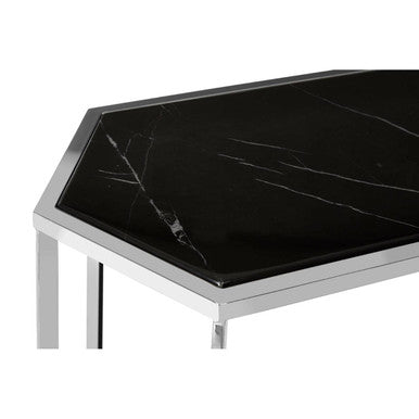 Orsina Piermount Black Marble Console Table – Silver Stainless Steel