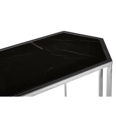 Orsina Piermount Black Marble Console Table – Silver Stainless Steel