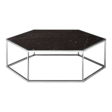 Orsina Piermount Hexagon Coffee Table – Black Marble & Silver Steel