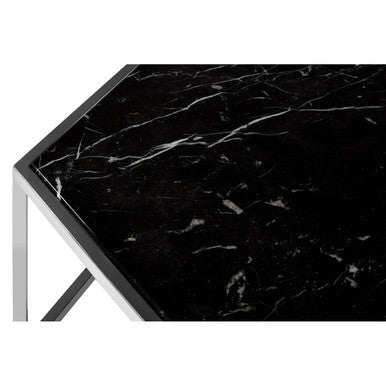 Orsina Piermount Hexagon Coffee Table – Black Marble & Silver Steel