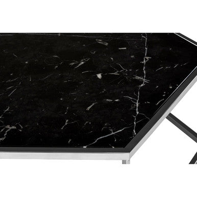 Orsina Piermount Hexagon Coffee Table – Black Marble & Silver Steel