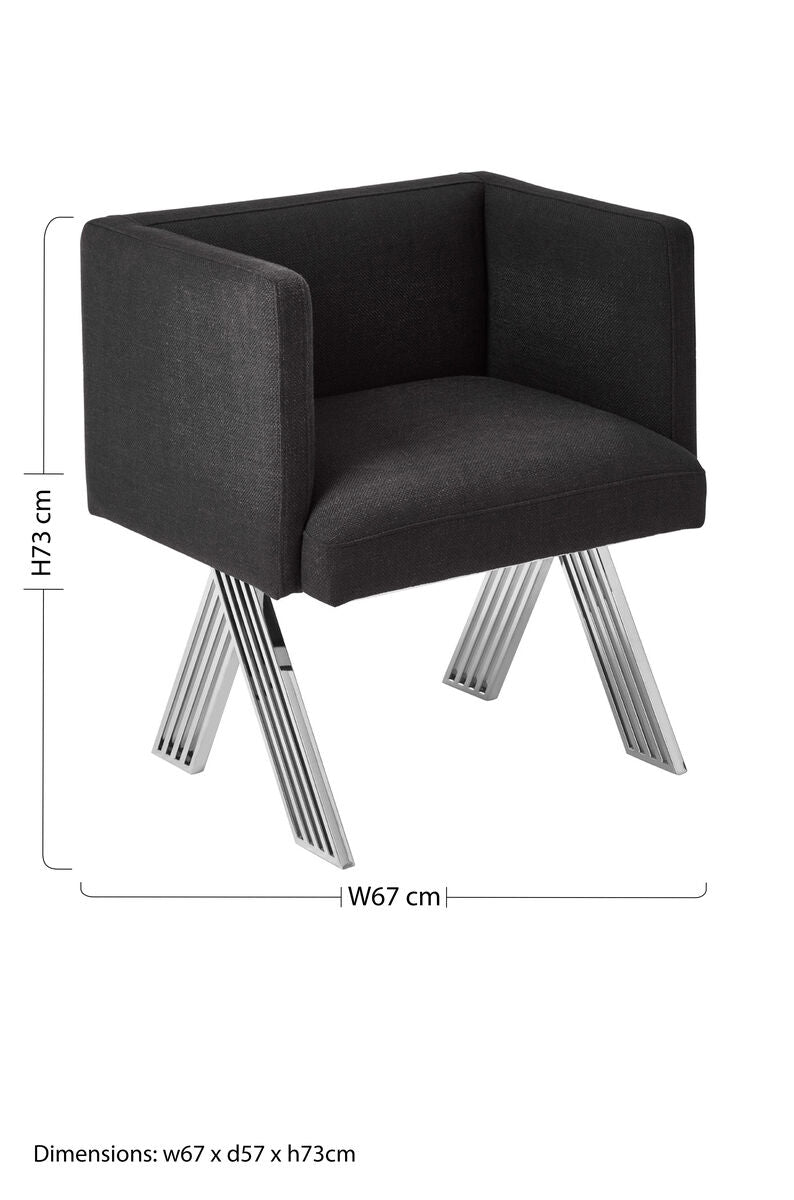 Orsina Piermount Black Dining Chair | Upholstered with Silver Legs