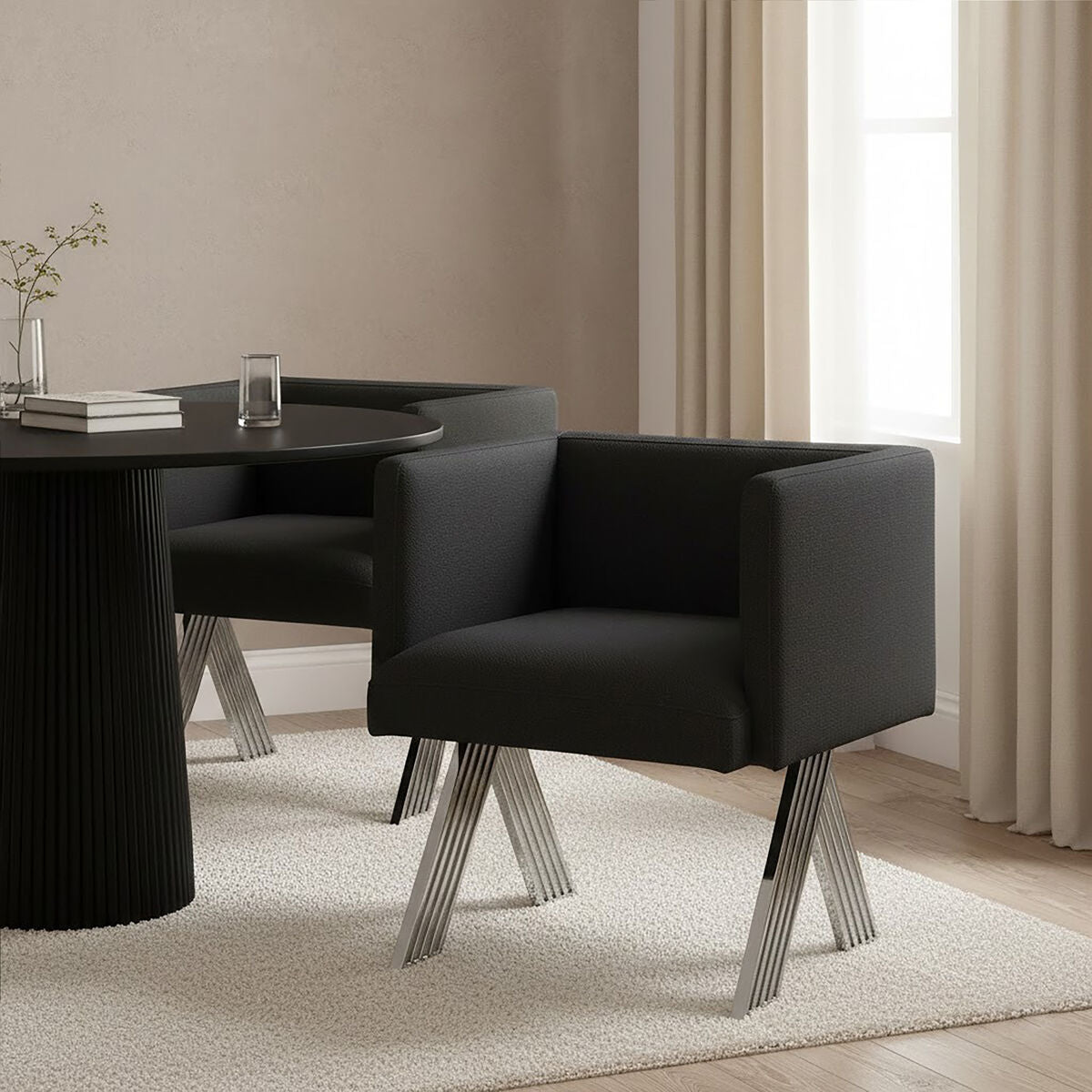Orsina Piermount Black Dining Chair | Upholstered with Silver Legs