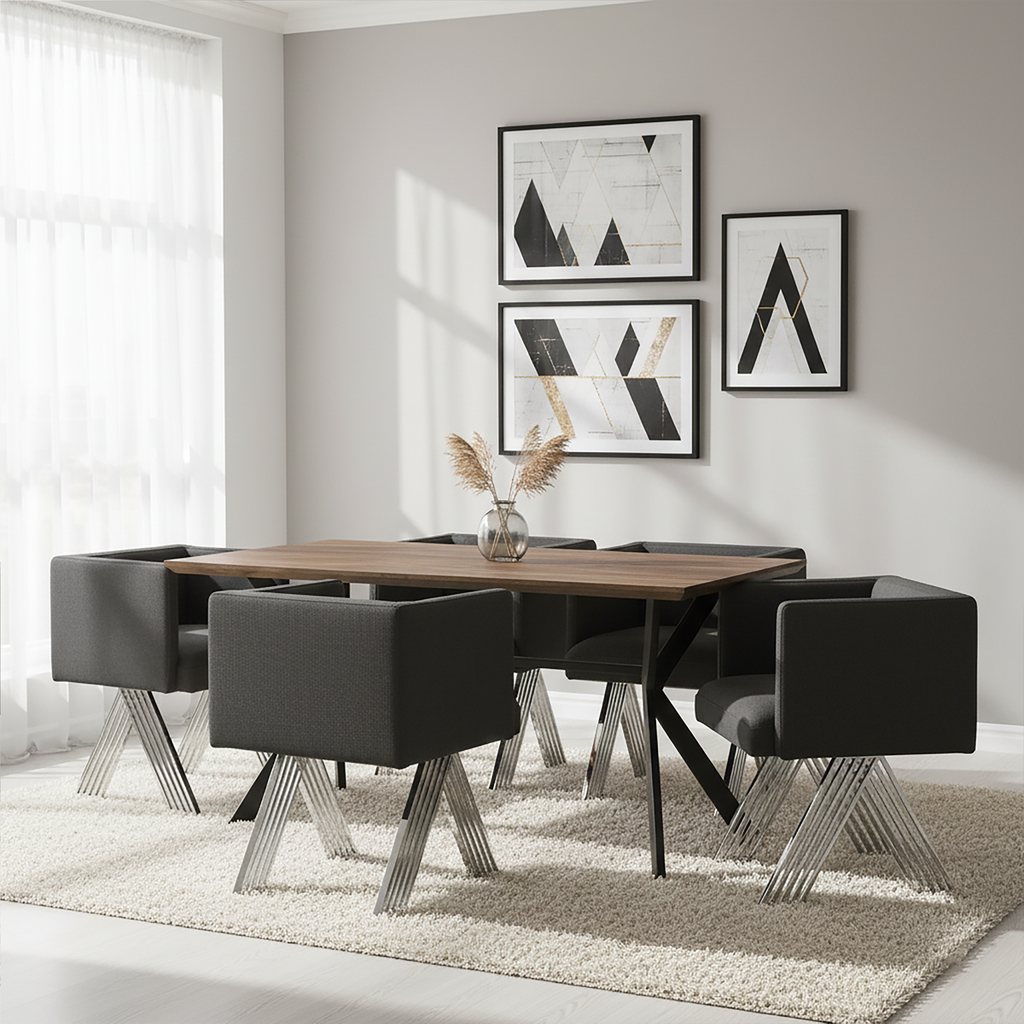 Orsina Piermount Black Dining Chair | Upholstered with Silver Legs