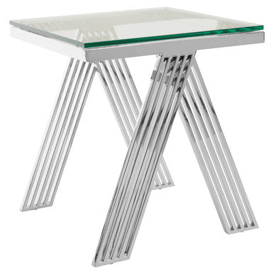 Orsina Piermount Glass End Table – Silver Stainless Steel Side Table
