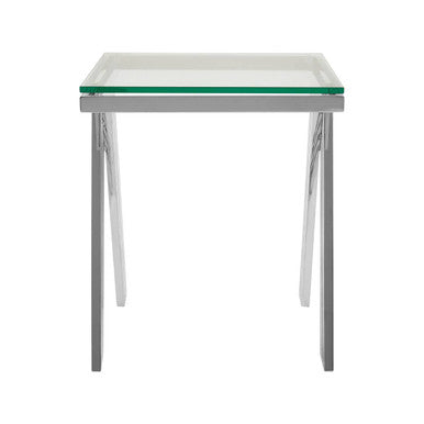 Orsina Piermount Glass End Table – Silver Stainless Steel Side Table
