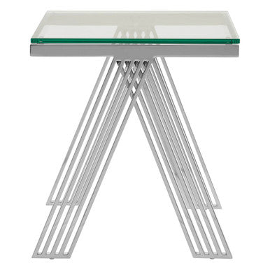 Orsina Piermount Glass End Table – Silver Stainless Steel Side Table