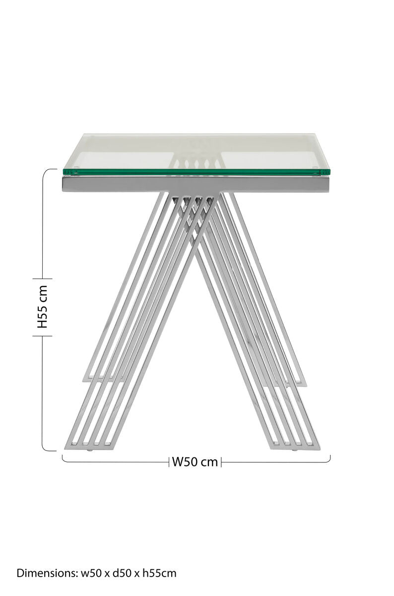 Orsina Piermount Glass End Table – Silver Stainless Steel Side Table