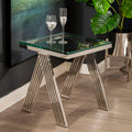 Orsina Piermount Glass End Table – Silver Stainless Steel Side Table