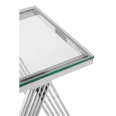 Orsina Piermount Glass End Table – Silver Stainless Steel Side Table