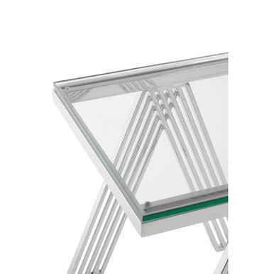Orsina Piermount Glass End Table – Silver Stainless Steel Side Table