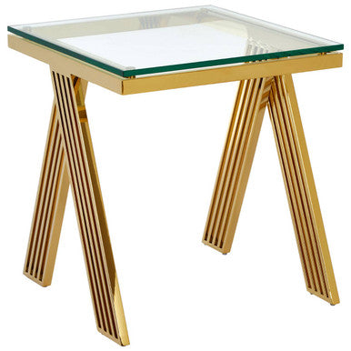 Orsina Piermount Gold Side Table – Square Glass Top End Table