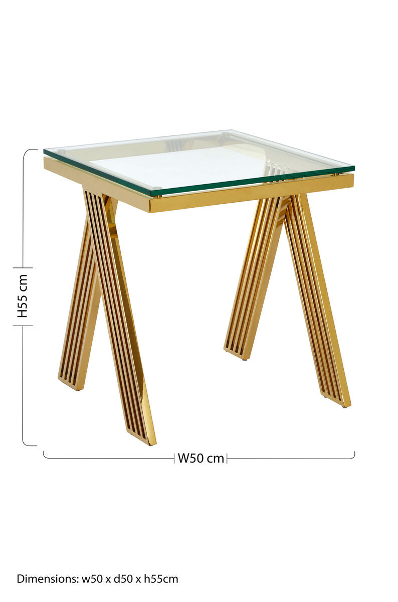 Orsina Piermount Gold Side Table – Square Glass Top End Table