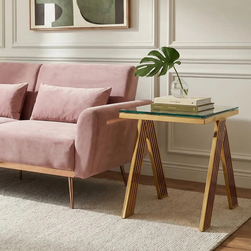 Orsina Piermount Gold Side Table – Square Glass Top End Table