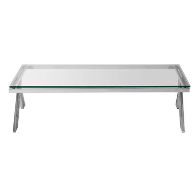 Orsina Piermount Rectangular Glass Coffee Table - Silver Stainless Steel