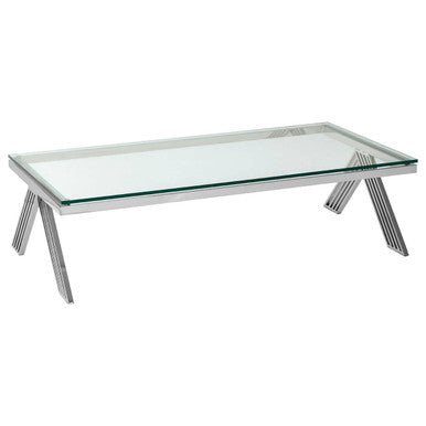 Orsina Piermount Rectangular Glass Coffee Table - Silver Stainless Steel