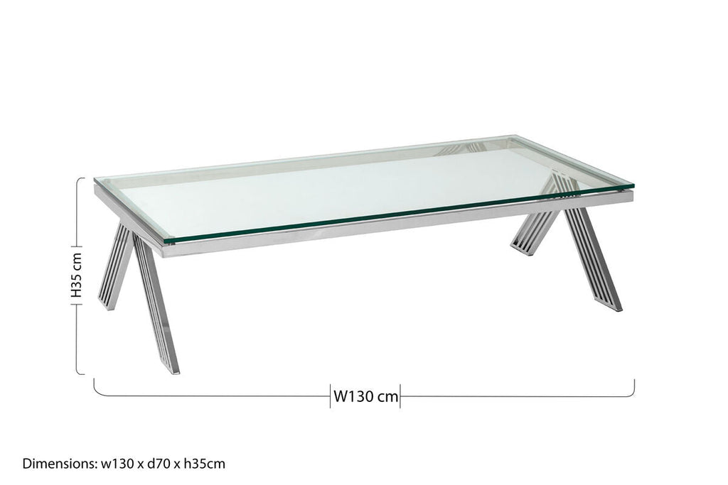 Orsina Piermount Rectangular Glass Coffee Table - Silver Stainless Steel