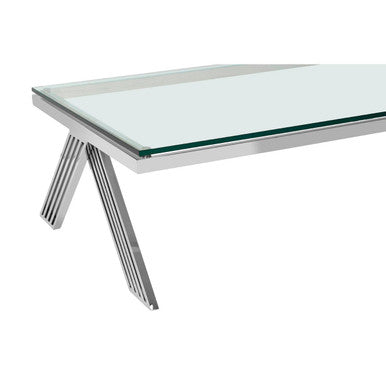 Orsina Piermount Rectangular Glass Coffee Table - Silver Stainless Steel