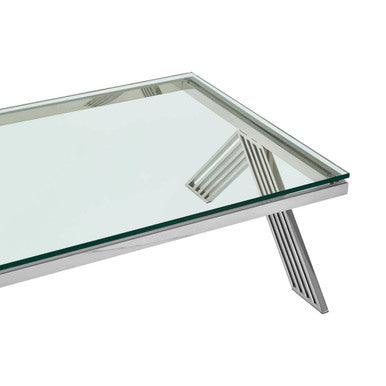 Orsina Piermount Rectangular Glass Coffee Table - Silver Stainless Steel