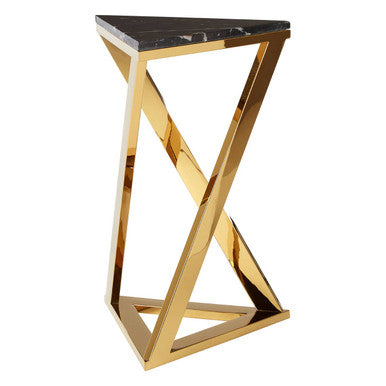 Orsina Piermount Black Marble End Table | Gold Geometric Side Table