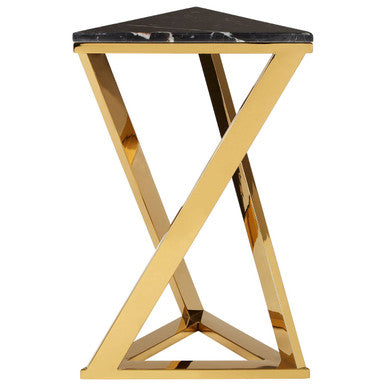 Orsina Piermount Black Marble End Table | Gold Geometric Side Table