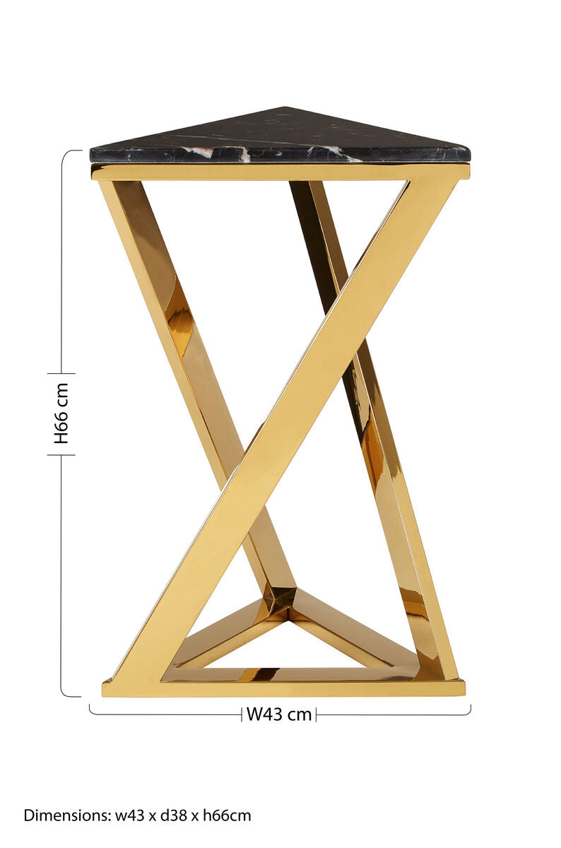 Orsina Piermount Black Marble End Table | Gold Geometric Side Table