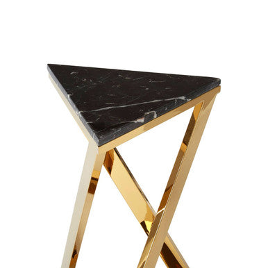 Orsina Piermount Black Marble End Table | Gold Geometric Side Table