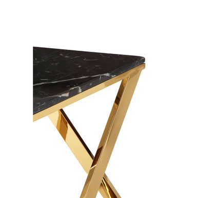 Orsina Piermount Black Marble End Table | Gold Geometric Side Table