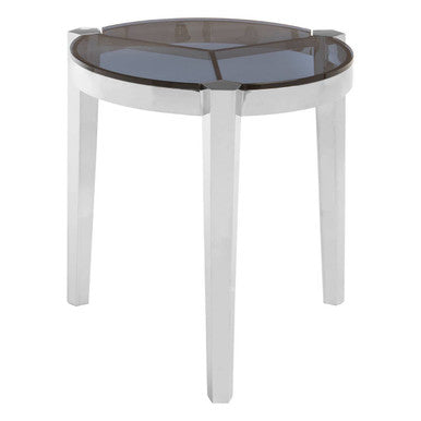 Orsina Piermount Round Glass End Table - Smoky Grey and Silver